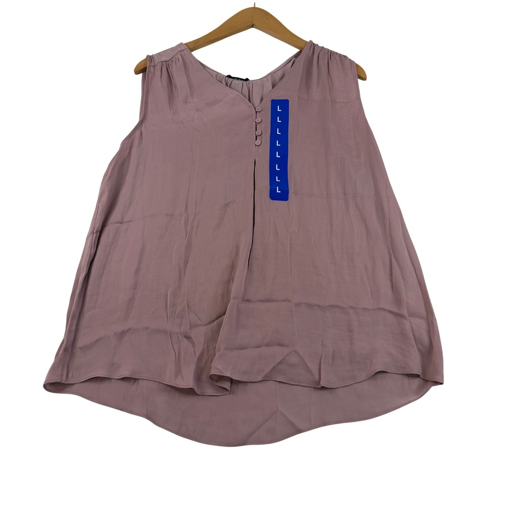 Hilary Radley Mauve Pink Sleeveless V-Neck Button Front Blouse Large NEW